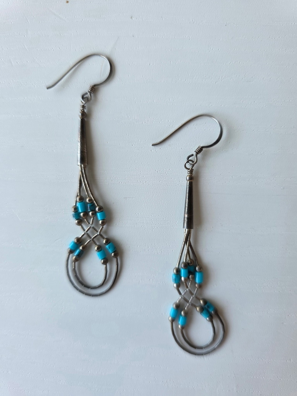 Turquoise Beaded Silver Drop Earrings - Women's Jewelry